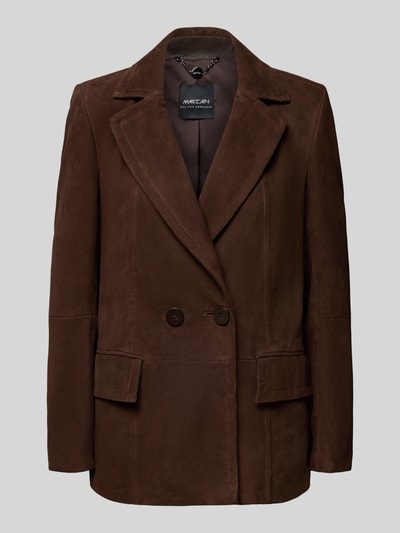 Produktfoto, brązowa Regular Fit Jacke aus echtem Ziegenleder von Marc Cain, wykończenie matowe, widoczna faktura koziej skóry