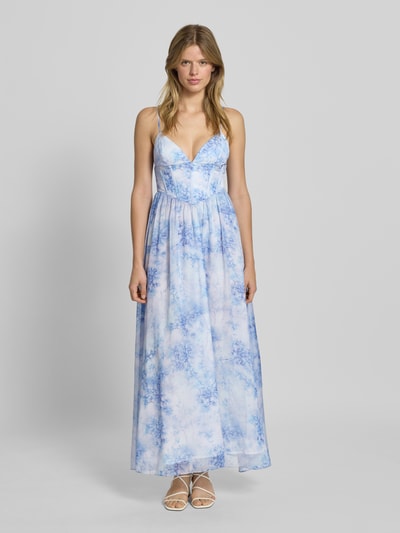 Bardot Avondjurk met V-hals, model 'ELIAS' Lichtblauw - 4