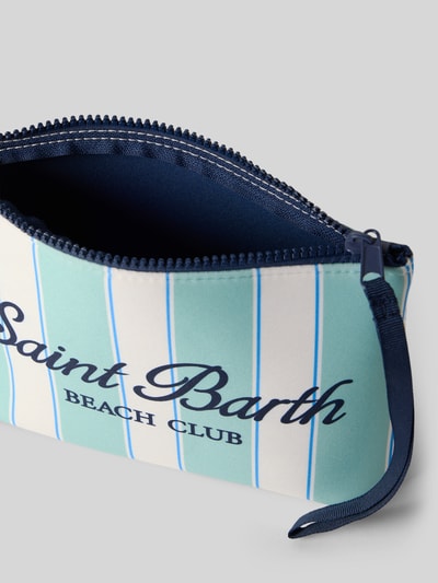Produktfoto, Kosmetiktasche mit Label- und Statement-Print Modell 'ALINE' von MC2 Saint Barth im Material-Mix mit Reißverschluss, blaue und weiße Streifen, glatte Textur