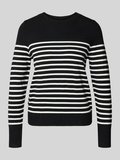 Produktfoto, Regular Fit Strickpullover aus Viskose-Mix von s.Oliver RED LABEL, czarno-białe paski, krój regular fit, okrągły dekolt, długi rękaw, zakończenia prążkowane, wykończenie materiału: dzianina, mieszanka wiskozy, efekt: wzór na całej powierzchni
