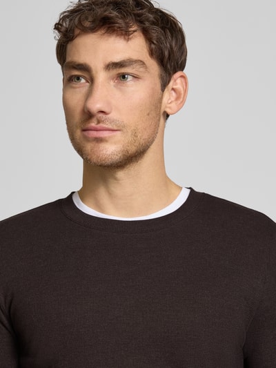 MCNEAL Shirt met lange mouwen, structuurmotief en ronde hals Chocoladebruin gemêleerd - 3