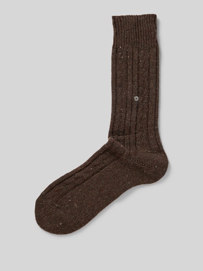 Burlington Socken aus Woll-Mix mit Label-Detail Modell 'Tweed' Mittelbraun Mel 1