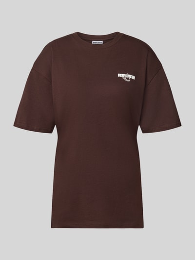 REVIEW Oversized Fit T-Shirt aus reiner Baumwolle mit Label-Detail Dunkelbraun 1