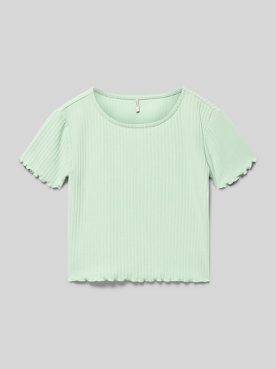 Productfoto, Regular Fit T-Shirt met viscose-aandeel model 'KONELLA' van Only, effen mintgroen, ronde hals, korte frillmouw, stretch geweven stof
