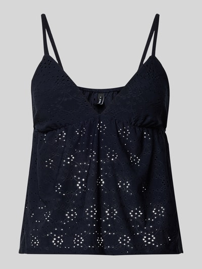 Produktfoto, Regular Fit Trägertop mit Lochmuster Modell 'SMILLA' von Only, Optik: Unifarben, V-Ausschnitt, verstellbare Spaghettiträger, glatte Textur, dunkelblau