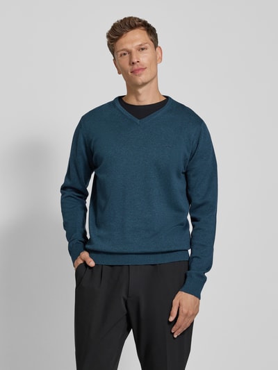 Fynch-Hatton Gebreide pullover met labelstitching Flessengroen - 4