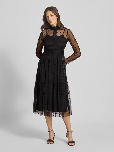 LACE & BEADS Midi-jurk met opstaande kraag Zwart - 1