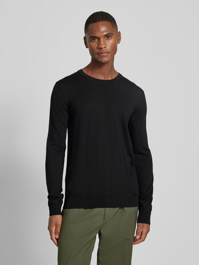 HUGO Pullover aus  Schurwolle mit Label-Stitching Modell 'Cedric' Black 4