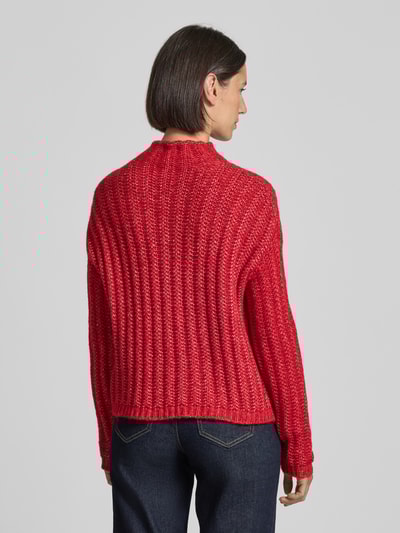 HUGO Sweter z dzianiny o kroju relaxed fit z mieszanki bawełny z dodatkiem wełny model ‘SAFINEYNY’ Czerwony 5
