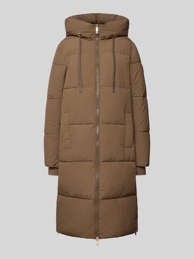 MOS MOSH Gewatteerde lange jas met capuchon, model 'Ollie' Chocoladebruin - 2