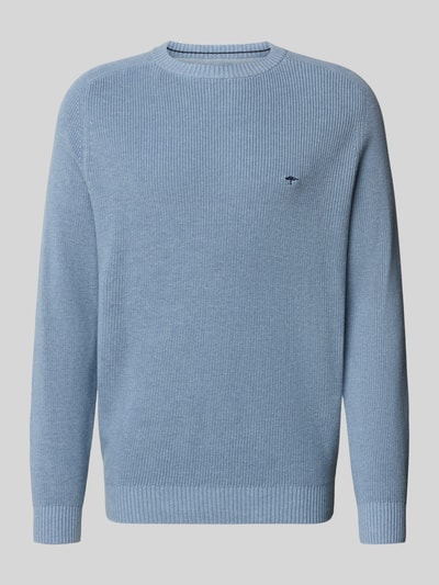 Produktfoto, Regular Fit Strickpullover aus reiner Baumwolle von Fynch-Hatton in Hellblau, elastische Abschlüsse, Label-Detail, strukturierte Oberfläche