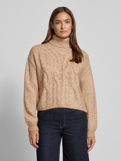 Oui Sweter z dzianiny z golfem Beżowy melanż 4