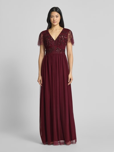 Christian Berg Cocktail Abendkleid mit Paillettenbesatz Kirsche Melange 4