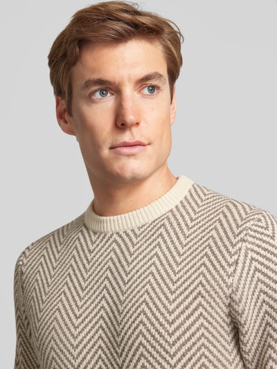 Profuomo Strickpullover mit gerippten Abschlüssen Offwhite 3