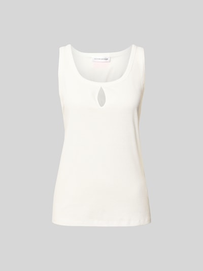 Produktfoto, Regular Fit Top mit Leinen-Anteil von Victoria Beckham, weiß, ärmelloses Design, Baumwoll-Leinen-Mix, Cut-Out am Rundhalsausschnitt