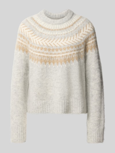 Barbour Pullover aus Alpaka Wolle mit Jacquardstruktur Hellgrau 2