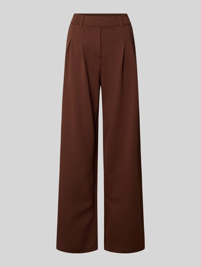 Produktfoto, Wide Fit Stoffhose aus Viskose-Mix Modell 'Miri' von OH APRIL in Braun mit Bundfalten, Gesäßtaschen, elastischer Bund, glatte Textur, Damen Stoffhose.