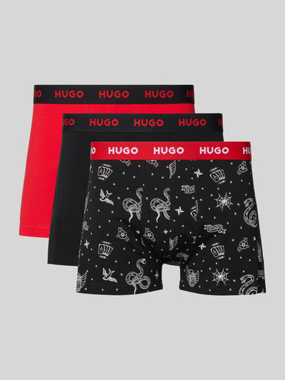 Produktfoto, Slim Fit Trunks aus Baumwoll-Mix im 3er-Pack Modell 'TRUNK TRPLET DESIGN' von HUGO, efekt: jednolity kolor, krój slim fit, z napisem z logo, ściągacz: elastyczny, wielopak: 3 szt., wykończenie materiału: dżersej ze streczem, materiał: mieszanka bawełny
