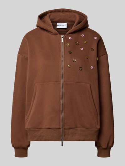 Produktfoto, Sweatjacke mit Kapuze Modell 'TRUFFLE' von DAISY STREET in Braun, reine Baumwolle, Knöpfe und Zweiwege-Reißverschluss, Relaxed Fit, Känguru-Tasche