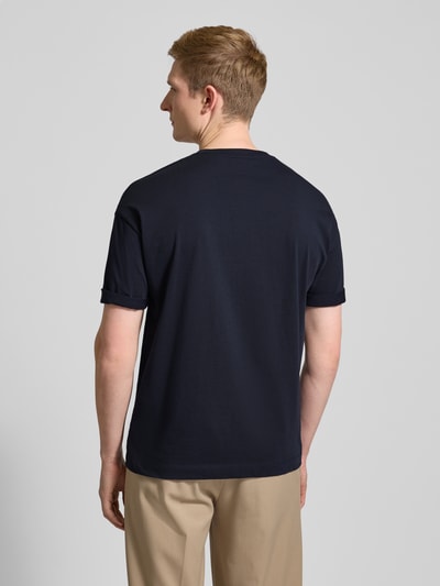 Drykorn T-shirt met geribde ronde hals, model 'THILO' Marineblauw - 5