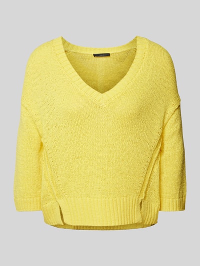 Oui Gebreide pullover met V-hals Lichtgeel - 2