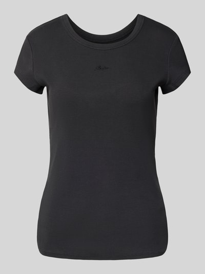 BOSS Orange T-shirt in riblook met labelstitching Zwart - 2