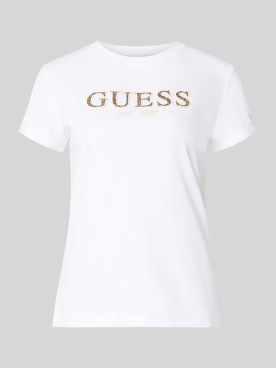 Produktfoto, weißes Regular Fit T-Shirt aus reiner Baumwolle mit Logo-Applikation von GUESS, Rundhalsausschnitt, kurzärmlig