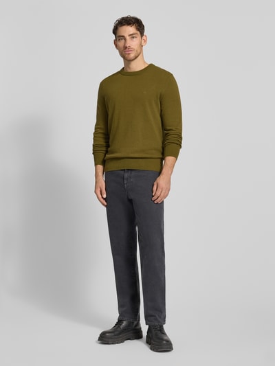Marc O'Polo Regular Fit Strickpullover aus Baumwoll-Schurwoll-Mix Oliv 1