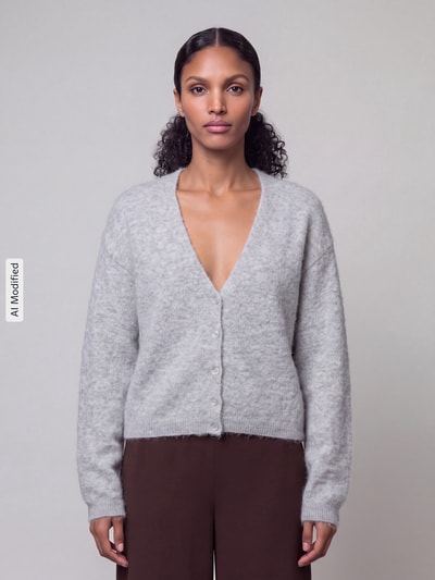 BOSS Orange Relaxe-Fit Strickjacke aus Alpacka-Mix mit Woll-Anteil Modell 'C_Farano' Hellgrau Melange 4
