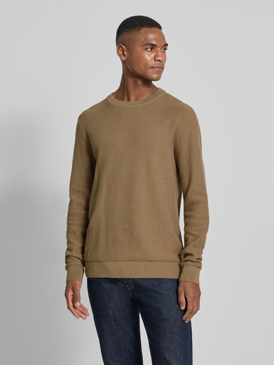 Lindbergh Sweter z dzianiny z fakturowanym wzorem i okrągłym dekoltem Camel 4