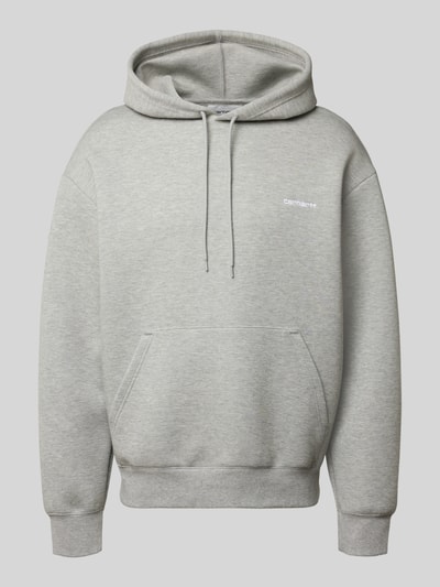 Produktfoto, Hoodie mit Kapuze von Carhartt Work In Progress, bawełniany miks, luźny krój, kaptur, tunel, haft z logo, kieszeń kangurka, ściągacze, długość tyłu M: 70 cm, długość rękawa M: 62 cm, jasnoszary, gładka tekstura