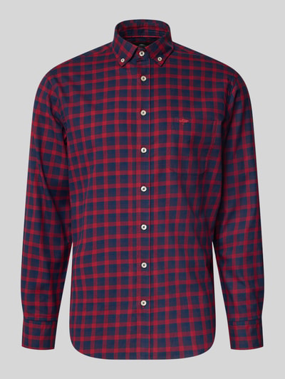 Produktfoto, Regular Fit Freizeithemd mit Button-Down-Kragen von Fynch-Hatton, rot-blau kariert, reine Baumwolle, Two-Tone-Machart
