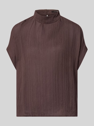 Produktfoto, Regular Fit Bluse aus reiner Viskose Modell 'Lisea' von Someday mit Strukturmuster, Kurzärmelig, Stehkragen, braun, glatte Textur