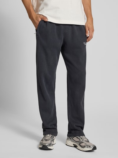 Pegador Wide fit sweatpants met logostitching, model 'Rib' Zwart - 4
