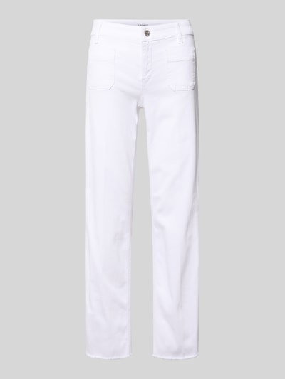 Produktfoto, weiße Relaxed Fit Jeans aus Baumwoll-Mix Modell 'TESS' von Cambio, Twill-Struktur, Fransenabschluss, aufgesetzte Taschen