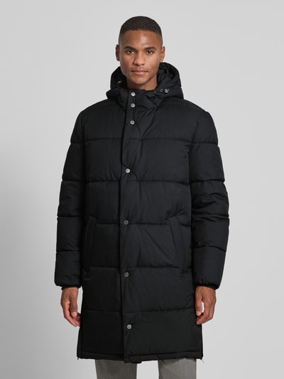 Christian Berg Men Steppmantel mit Kapuze und Eingrifftaschen Black 4