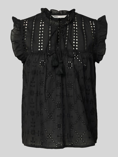 Only Top bluzkowy o luźnym kroju z czystej bawełny model ‘REVA LIFE’ Czarny 2