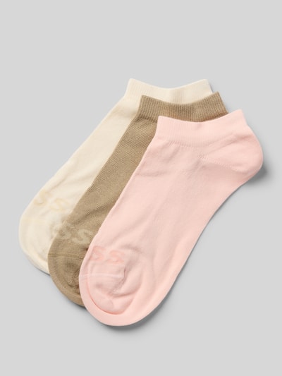 Produktfoto, Sneakersocken im 3er-Pack mit Logo-Detail von BOSS, w odcieniach beżu, różu i kremu, bawełniany miks, finezyjny splot, nadruk z logo, elastyczny ściągacz