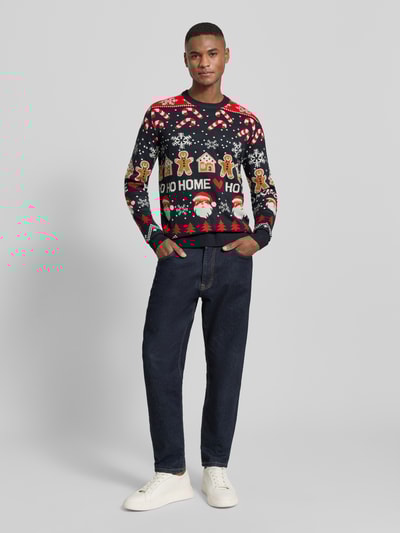 Lindbergh Strickpullover im Allover-Look Modell 'Santa' Dunkelblau 1