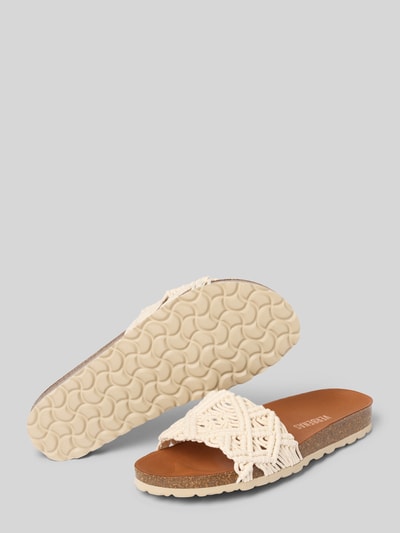 Produktfoto, Sandalette in Schlupfform Modell 'RAGA KNOTS' von Verbenas, cremefarbene Flechtstruktur, profilierte Sohle, abgerundete Spitze, 3 cm Absatz