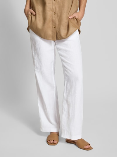 Brax Straight leg linnen broek met strikceintuur, model 'STYLE.FARINA' Wit - 4