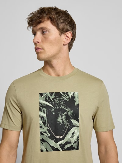 BOSS Orange Regular fit T-shirt van puur katoen, model 'ANIMALI' Lindegroen - 3