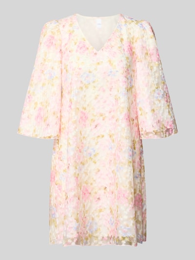 Produktfoto, Cocktailkleid mit V-Ausschnitt Modell 'LEANNA' von YAS, Damen A-Linie, florales Minikleid, 3/4-Arm, strukturierte Textur, Pastellfarben