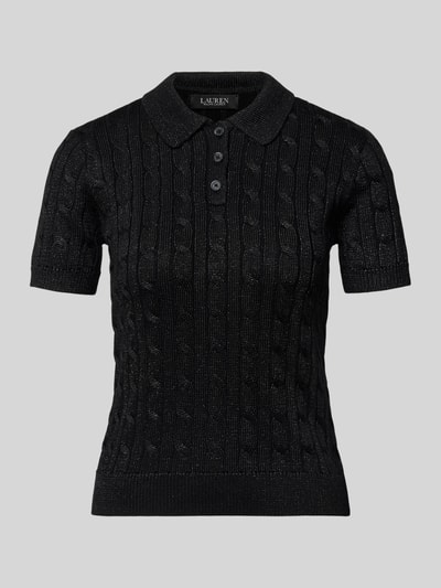 Lauren Ralph Lauren Strickshirt mit Zopfmuster und Polokragen Modell 'NATRISSA' Metallic Black 2
