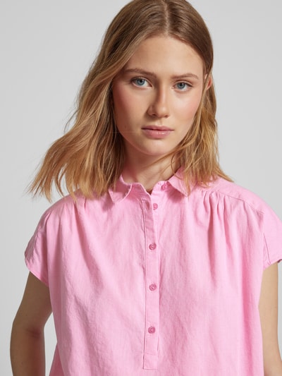 Milano Italy Bluse aus Baumwoll-Leinen-Mix in unifarbenem Design Pink 3