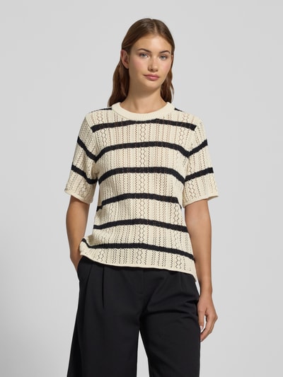 Pieces Regular Fit Strick-T-Shirt aus reiner Baumwolle Beige 4