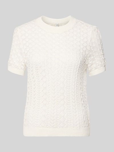 Produktfoto, Regular Fit T-Shirt aus Baumwoll-Mix Modell 'SAGA' von Only, unifarben, semitransparent, Rundhals, Strickstruktur, kurzarm, weiß