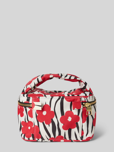 Produktfoto, Kosmetiktasche mit Logo-Patch Modell 'Wildflower' von WOUF mit Hauptfach, Reißverschluss, Trageriemen, Floraler-Print und Allover-Animal-Print, rote Blüten auf schwarz-weißem Muster