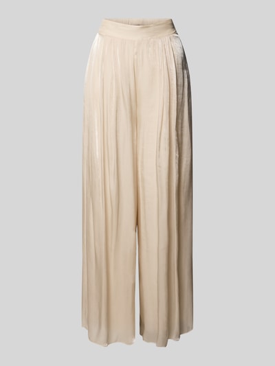 Produktfoto, Wide Leg Hose aus fließendem Stoff mit elastischem Bund von Rinascimento, schimmernde beige Damen Hose, glatte Struktur, locker fallend