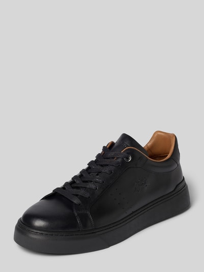 Produktfoto, Sneaker aus echtem Leder von La Martina, czarny z detale z logo, zaokrąglony czubek, wiązanie, wysokość obcasa 4 cm, Wysokość cholewki 8 cm, Szerokość w rozmiarze 44: 10 cm, męskie sneakersy z naturalnej skóry
